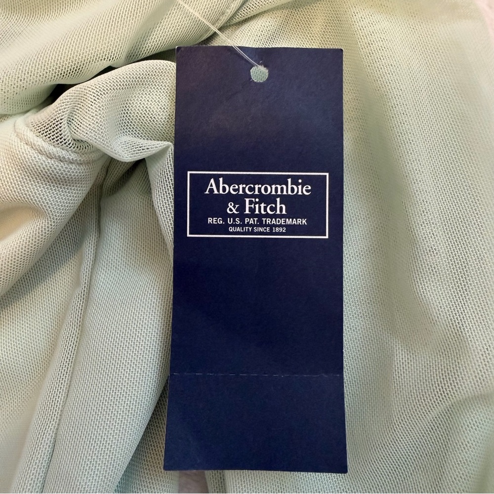 NWT Abercrombie & Fitch Mesh Long Sleeve One Shoulder Sage Green Top - Picture 6 of 9